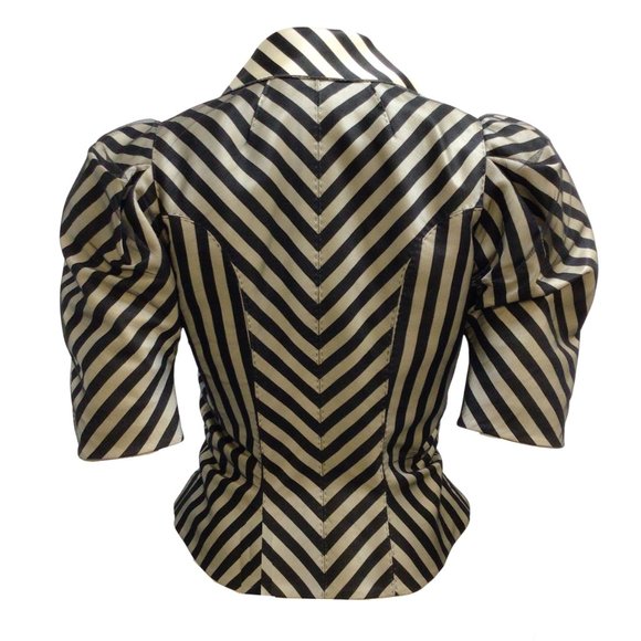 Louis Vuitton Beige / Black Striped Short Sleeved Silk Tulle Jacket - Picture 3 of 4